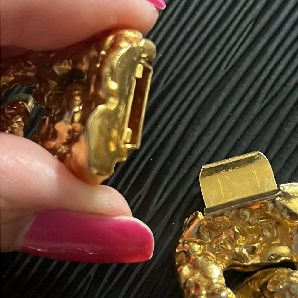 Vintage KJL Kenneth Jay Lane Chunky Gold Nugget Link Luxe Bracelet-RARE - Picture 6 of 11